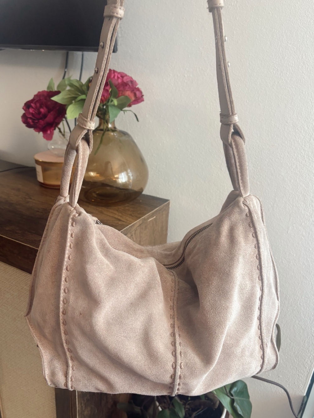 The Sak Los Feliz Suede Soft Brown Tan Leather Hobo Shoulder Bag - Picture 3 of 13